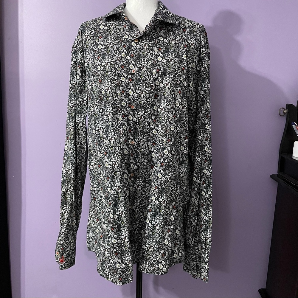 Bomonti Floral Black and White Men's Shirt size XXL long sleeved collared